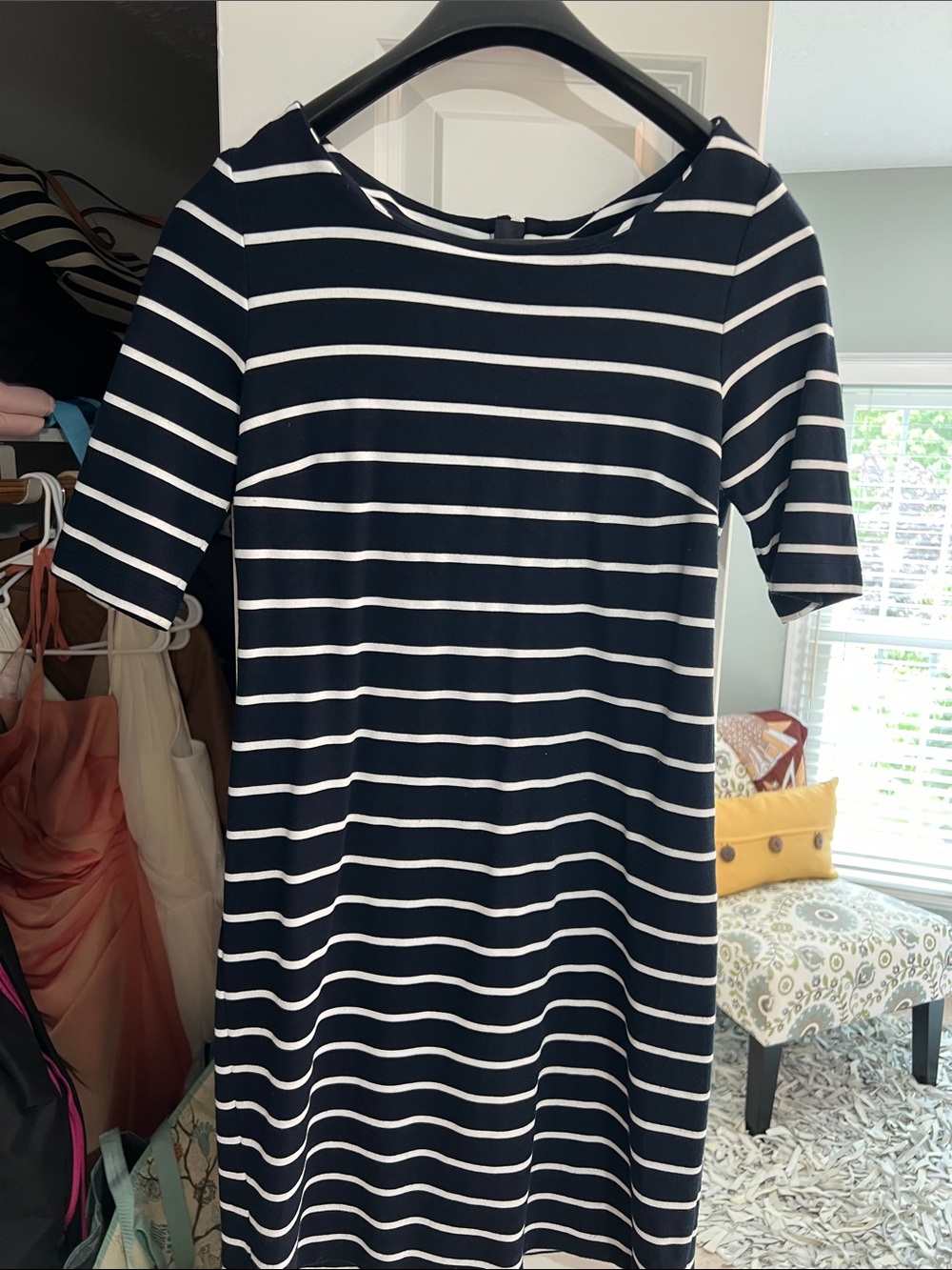 Banana Republic Navy and White Striped Midi Dress